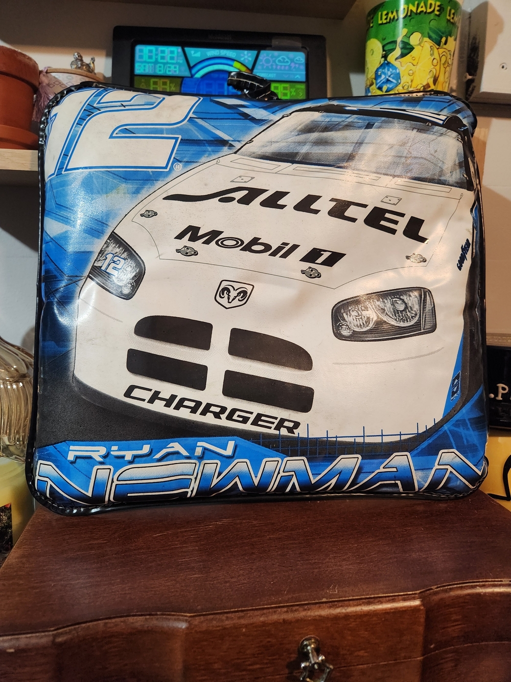 Ryan Newman Blue and White Car Print Decorative Pillow - 2002